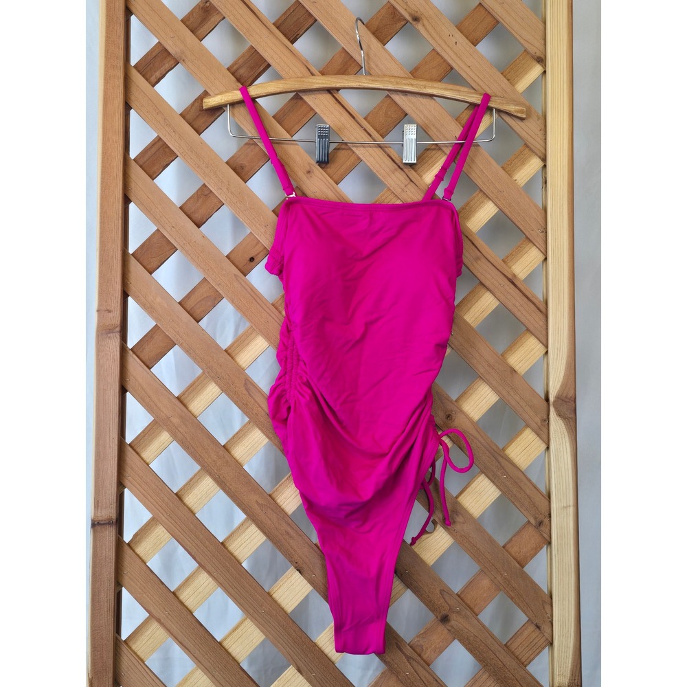 Yonique One Piece Swimsuit Women S Pink Ruched High Cut Adjustable -New